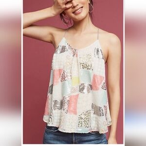 Floreat for ANTHROPOLOGIE Sheer‎ Sequin Camisole Large Multi-colored